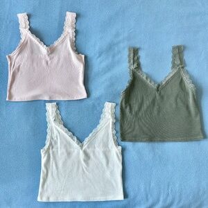 Lace Crop Ribbed Tank Tops Small American Eagle